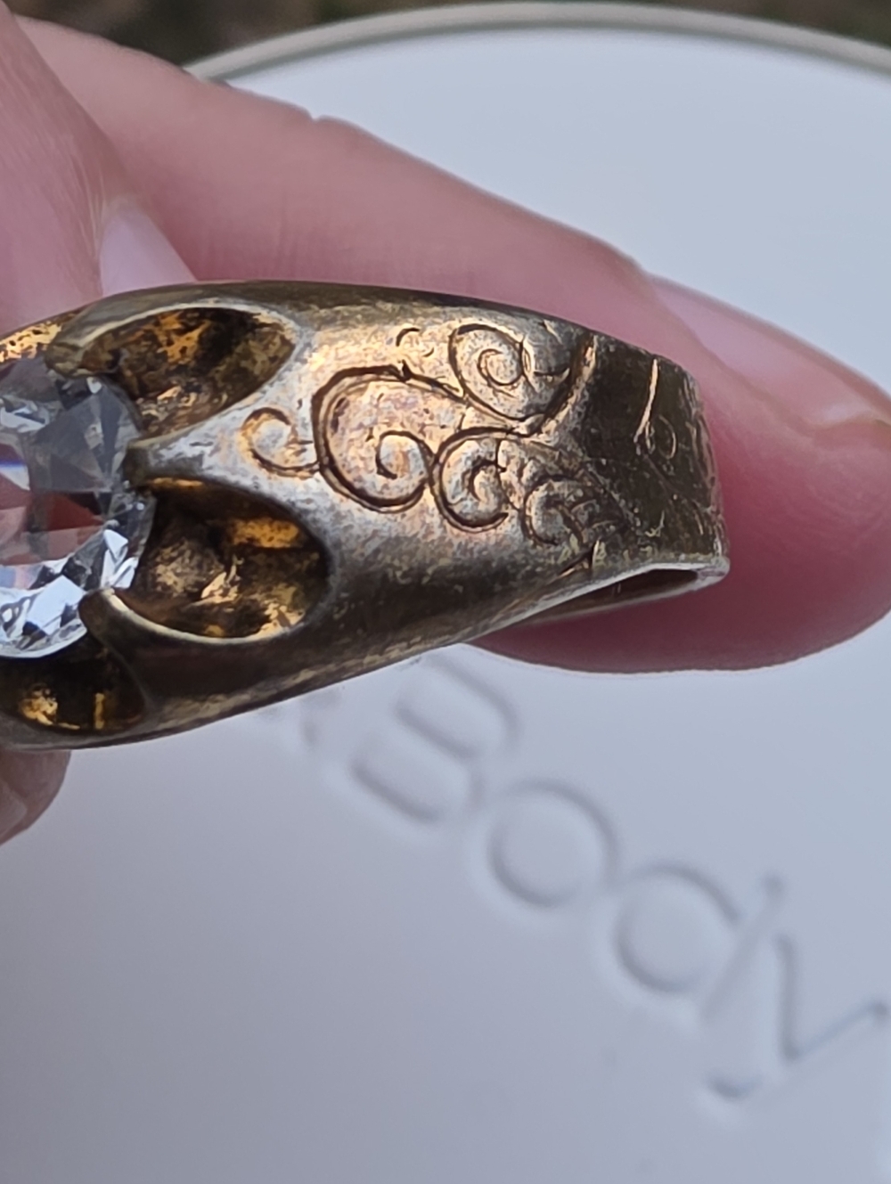 Antique Old Mine Cut Buttercup Style Bronze Ring Belcher Setting - Picture 8 of 15